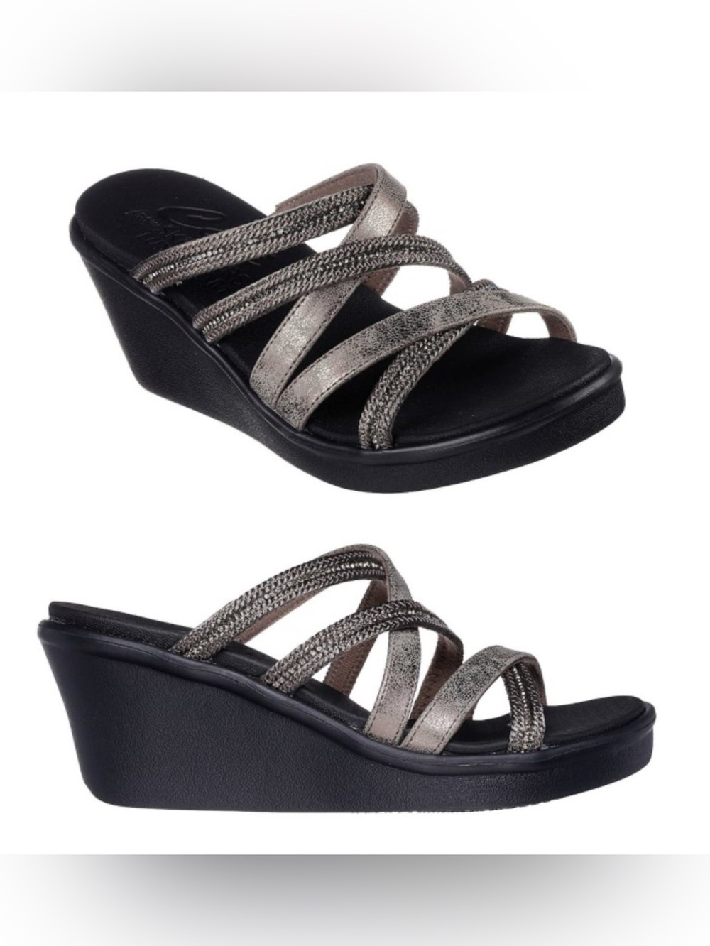 Skechers Cali Rumble On Classy Way Pewter Wedge Sandals Multi Strap Slide Womens - Picture 15 of 15